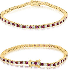 3.75CT DIAMOND & AAA RUBY 14KT YELLOW GOLD 3D PRINCESS ETERNITY TENNIS BRACELET