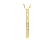 ESTATE .14CT DIAMOND 14KT YELLOW GOLD 3D CLASSIC BAGUETTE CHANNEL BAR NECKLACE