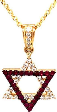 .28CT DIAMOND & AAA RUBY 18KT YELLOW GOLD CLASSIC STAR OF DAVID FLOATING PENDANT