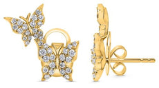 .50CT DIAMOND 14KT YELLOW GOLD 3D ROUND DOUBLE BUTTERFLY LOVE HANGING EARRINGS