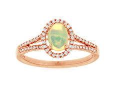 .70CT DIAMOND & AAA OPAL 14K ROSE GOLD OVAL & ROUND HALO CLASSIC ENGAGEMENT RING