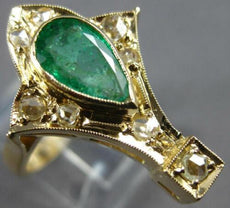 ANTIQUE LARGE 1.36CT DIAMOND & AAA EMERALD 18KT YELLOW GOLD ROSE CUT STAR RING