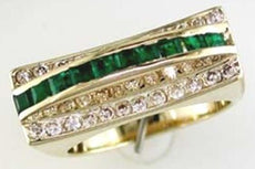 .79CT DIAMOND & AAA EMERALD 14KT YELLOW GOLD PRINCESS & ROUND RECTANGULAR RING