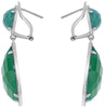 LARGE 31.47CT DIAMOND & AAA GREEN AGATE 14KT WHITE GOLD CLIP ON HANGING EARRINGS