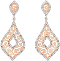 .60CT DIAMOND 14KT ROSE GOLD 3D CLASSIC TEAR DROP FILIGREE FUN HANGING EARRINGS