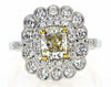 1.86CT WHITE & FANCY YELLOW DIAMOND 18KT 2 TONE GOLD 3D CUSHION ENGAGEMENT RING
