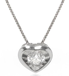 ESTATE .13CT DIAMOND 18KT WHITE GOLD 3D CLASSIC SOLITAIRE HEART FLOATING PENDANT
