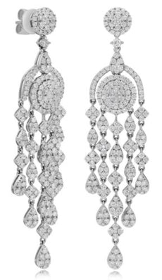 LARGE 4.45CT DIAMOND 18KT WHITE GOLD MULTI TEAR DROP CHANDELIER HANGING EARRINGS