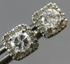 ESTATE .50CT DIAMOND 14K WHITE GOLD 3D CLASSIC ROUND SQUARE HALO STUD EARRINGS