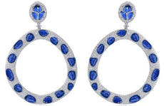 EXTRA LARGE 35.2CT DIAMOND & AAA SAPPHIRE 18KT WHITE GOLD MULTI SHAPE EARRINGS