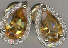 1.63CT DIAMOND & AAA CITRINE 14K YELLOW GOLD 3D PEAR SHAPE & ROUND STUD EARRINGS