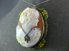 ANTIQUE LARGE .05CT DIAMOND & ENAMEL 14KT WHITE GOLD LADY CAMEO BROOCH PENDANT