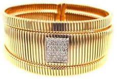 .60CT DIAMOND 18KT 2 TONE GOLD ROUND SQUARE SNAKE FLEXIBLE CUFF BANGLE BRACELET