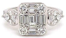1.03CT DIAMOND 18K WHITE GOLD ROUND BAGUETTE & PEAR SHAPE SQUARE ENGAGEMENT RING