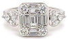 1.03CT DIAMOND 18K WHITE GOLD ROUND BAGUETTE & PEAR SHAPE SQUARE ENGAGEMENT RING