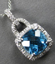 2.35CT DIAMOND & AAA BLUE TOPAZ 14KT WHITE GOLD CUSHION & ROUND FLOATING PENDANT