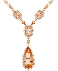 9.05CT DIAMOND & AAA MORGANITE 14KT ROSE GOLD PEAR SHAPE & OVAL LARIAT NECKLACE