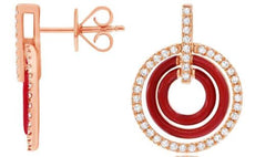 .32CT DIAMOND & RED ENAMEL 14KT ROSE GOLD 3D MULTI CIRCULAR FUN EARRINGS