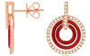 .32CT DIAMOND & RED ENAMEL 14KT ROSE GOLD 3D MULTI CIRCULAR FUN EARRINGS