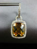 LARGE 14.60CT DIAMOND & AAA CITRINE 14KT WHITE GOLD 3D CUSHION HANGING EARRINGS