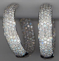 WIDE 6.65CT DIAMOND 18K WHITE GOLD 3D MULTI ROW INSIDE OUT HOOP HANGING EARRINGS