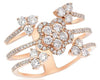 ESTATE 1.02CT DIAMOND 14KT ROSE GOLD FLOWER MULTI ROW CRISS CROSS HALO FUN RING