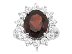 7.40CT DIAMOND & AAA GARNET 14KT WHITE GOLD 3D OVAL & ROUND PRINCESS DIANA RING