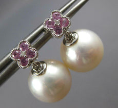 .35CT DIAMOND & AAA PINK SAPPHIRE & AAA SOUTH SEA PEARL 14KT WHITE GOLD EARRINGS