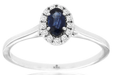 .38CT DIAMOND & AAA SAPPHIRE 14KT WHITE GOLD OVAL & ROUND FLOWER FRIENDSHIP RING