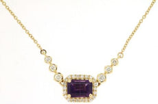 1.25CT DIAMOND & AAA AMETHYST 14KT YELLOW GOLD EMERALD CUT & ROUND HALO NECKLACE