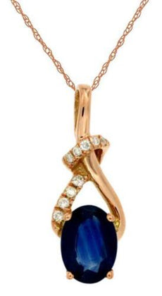 1.06CT DIAMOND & AAA SAPPHIRE 14KT ROSE GOLD 3D OVAL & ROUND LOVE KNOT PENDANT