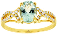 1.24CT DIAMOND & AAA AQUAMARINE 14KT YELLOW GOLD OVAL & ROUND INFINITY LOVE RING