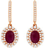 2.65CT DIAMOND & AAA RUBY 14K ROSE GOLD OVAL & ROUND DOUBLE HALO FLOWER EARRINGS