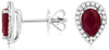 1.02CT DIAMOND & AAA RUBY 14KT WHITE GOLD PEAR SHAPE & ROUND HALO STUD EARRINGS