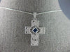 ESTATE .40CT DIAMOND & AAA SAPPHIRE 14KT WHITE GOLD 3D CROSS FLOATING PENDANT