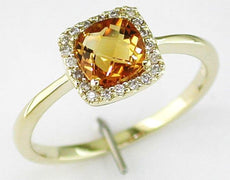 1.0CT DIAMOND & AAA CITRINE 14KT YELLOW GOLD 3D CUSHION & ROUND SQUARE HALO RING