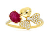 ESTATE 1.12CT DIAMOND & AAA RUBY 14KT YELLOW GOLD OVAL & ROUND FLOWER HEART RING
