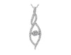 .30CT DIAMOND 14KT WHITE GOLD 3D FLOWER DOUBLE LEAF TEAR DROP FLOATING PENDANT