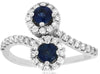 1.04CT DIAMOND & AAA SAPPHIRE 14KT WHITE GOLD 3D ROUND DOUBLE FLOWER LOVE RING