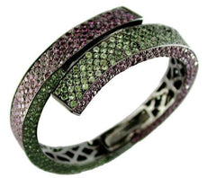 26.0CT AAA MULTI COLOR SAPPHIRE 925 SILVER MULTI ROW CRISS CROSS BANGLE BRACELET