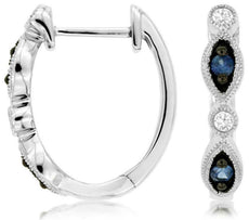 ESTATE .26CT DIAMOND & AAA SAPPHIRE 14KT WHITE GOLD OVAL HUGGIE HANGING EARRINGS