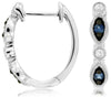 ESTATE .26CT DIAMOND & AAA SAPPHIRE 14KT WHITE GOLD OVAL HUGGIE HANGING EARRINGS