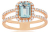 1.17CT DIAMOND & AAA AQUAMARINE 14KT ROSE GOLD HALO DOUBLE BAND ENGAGEMENT RING