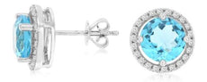 ESTATE 3.73CT DIAMOND & AAA BLUE TOPAZ 14KT WHITE GOLD ROUND HALO STUD EARRINGS