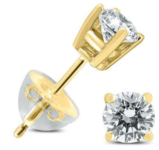 ESTATE .65CT DIAMOND 14KT YELLOW GOLD 3D CLASSIC ROUND SOLITAIRE STUD EARRINGS
