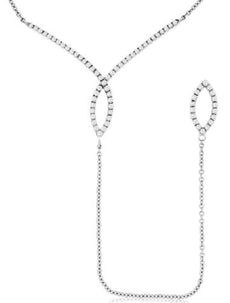 .33CT DIAMOND 14KT WHITE GOLD 3D V SHAPE DOUBLE LEAF BY THE YARD LARIAT NECKLACE