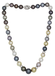 5.25CT AAA MULTI COLOR PEARL DIAMOND 18K WHITE GOLD 3D BY THE YARD LOVE NECKLACE
