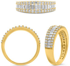1.01CT DIAMOND 14K YELLOW GOLD ROUND & BAGUETTE CLASSIC WEDDING ANNIVERSARY RING