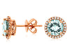 ESTATE 2.45CT DIAMOND & AAA AQUAMARINE 14KT ROSE GOLD ROUND HALO STUD EARRINGS