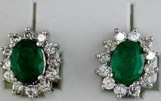 3.66CT DIAMOND & AAA EMERALD 14K WHITE GOLD OVAL & ROUND FLOWER FLOATING PENDANT